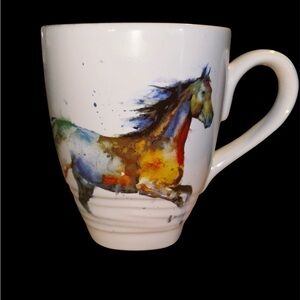Dean Crouser Running Horse Watercolor Brown 14.8 Oz Glossy Stoneware Mug Handle